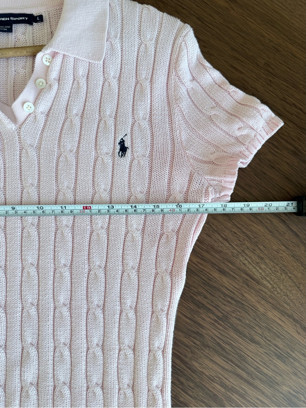 Ralph Lauren Sport Pink Cable Knit Collared Polo Sweater 100% Cotton Size L Rare - Picture 6 of 8